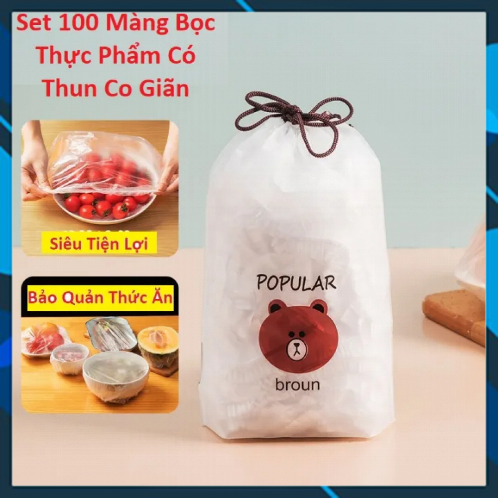 Set 100 màng bọc thực phẩm co giãn hỉnh gấu - màng pe bọc thực phẩm, bảo quản thức ăn