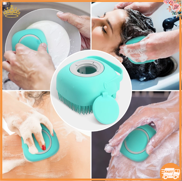Bàn Chải Tắm Massage Chải Lông, Bàn Chải Tắm Cho Chó Mèo Thú Cưng Chất Liệu Silicon, Có Ngăn Đựng Xà Phòng