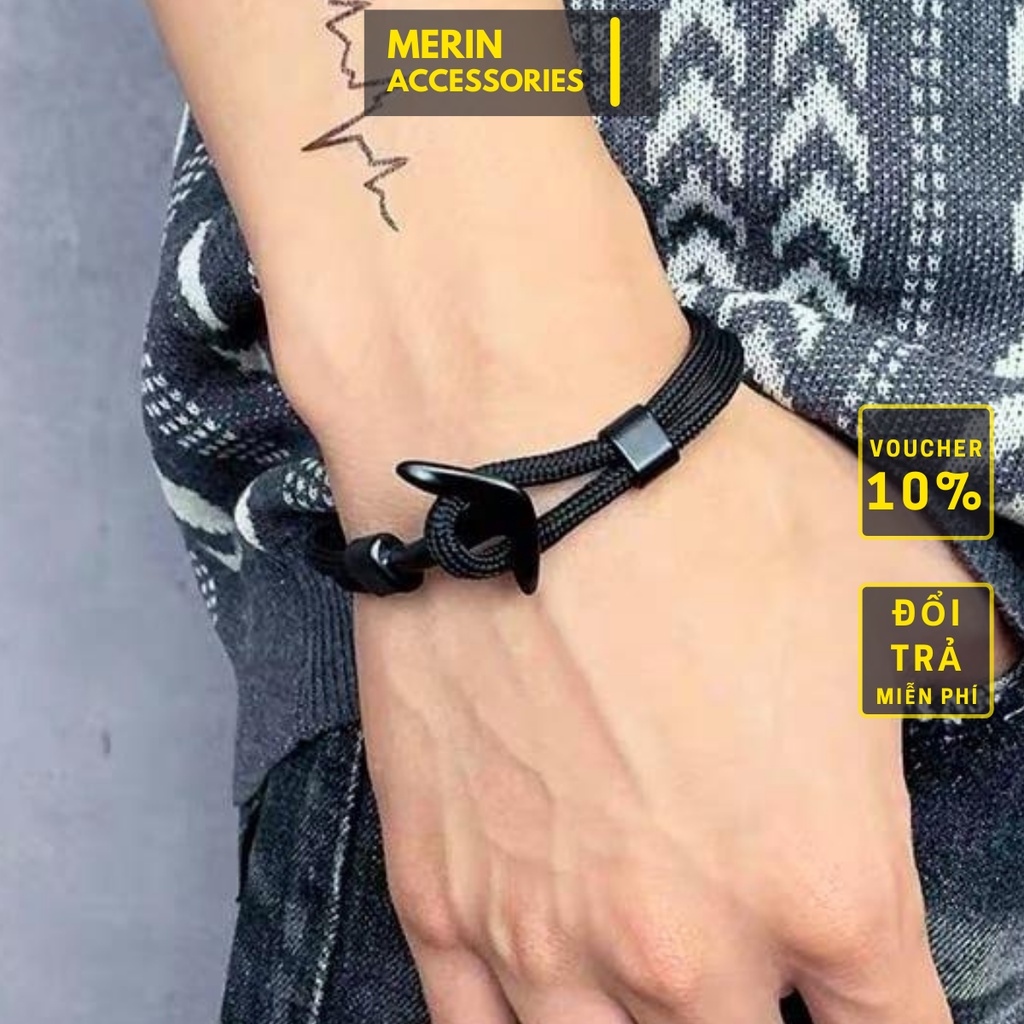 Vòng Tay Mỏ Neo Unisex Dành Cho Nam Nữ Thời Trang Merin Accessories Màu Đen Chất Liệu - Vòng tay mỏ neo