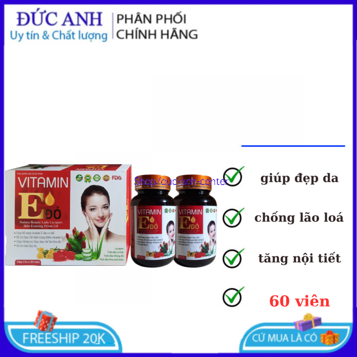 Viên uống vitamin E đỏ giúp đẹp da, chống lão hoá hộp 60 viên