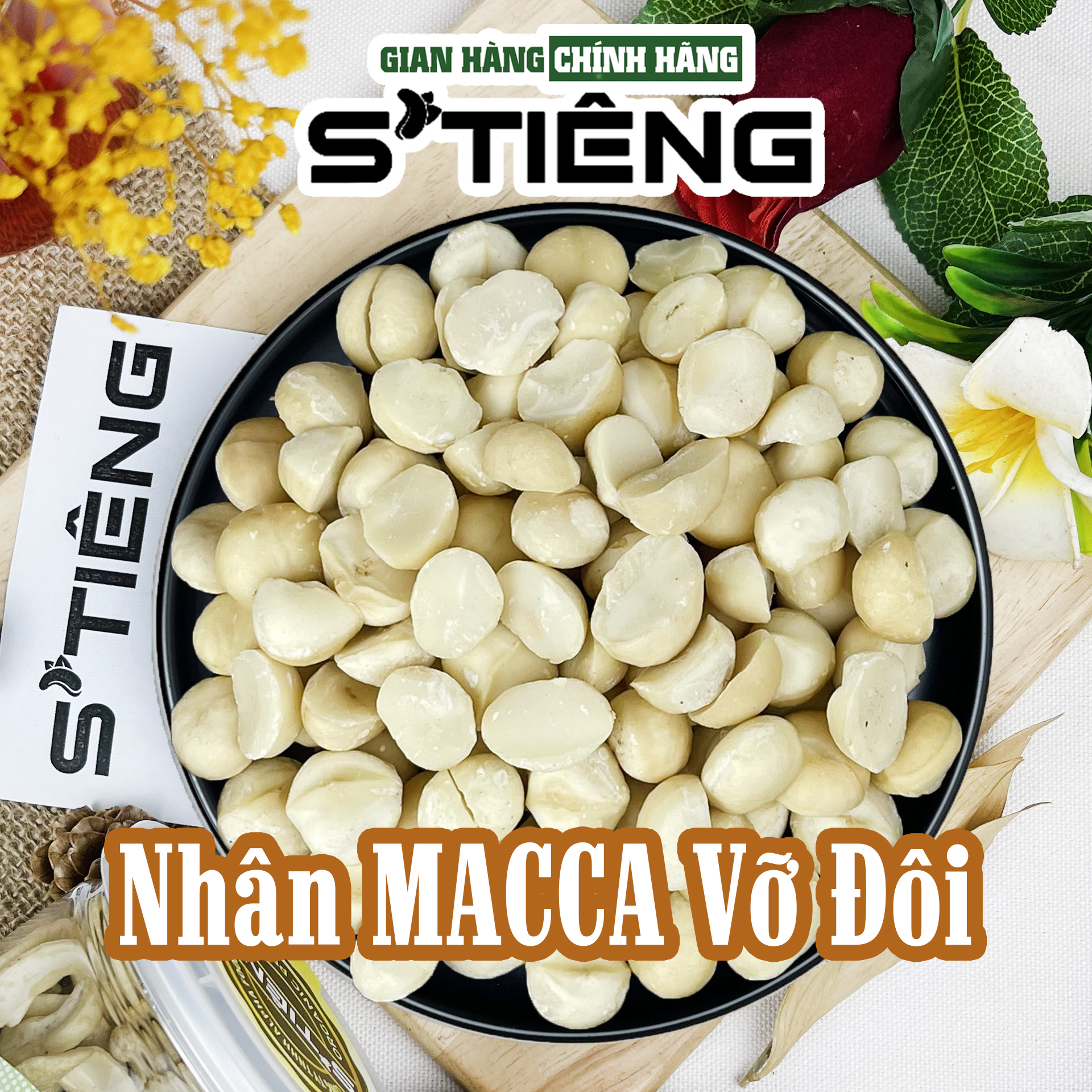 Nhân hạt macca vỡ đôi đã tách vỏ làm sữa , ngủ cốc stiêng