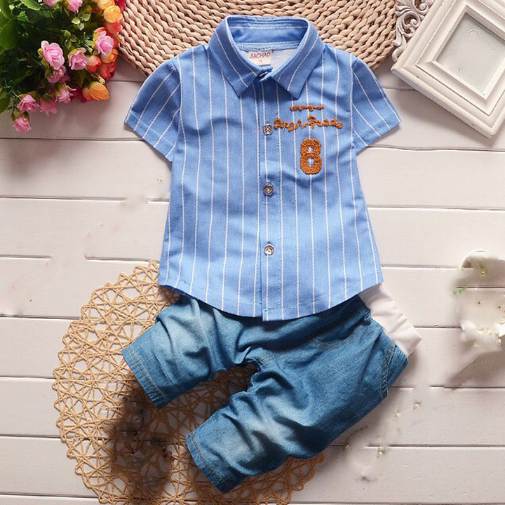 Xả Lỗ Quần Áo Trẻ em Bộ Cotton Quần Giả Bò Bé Trai