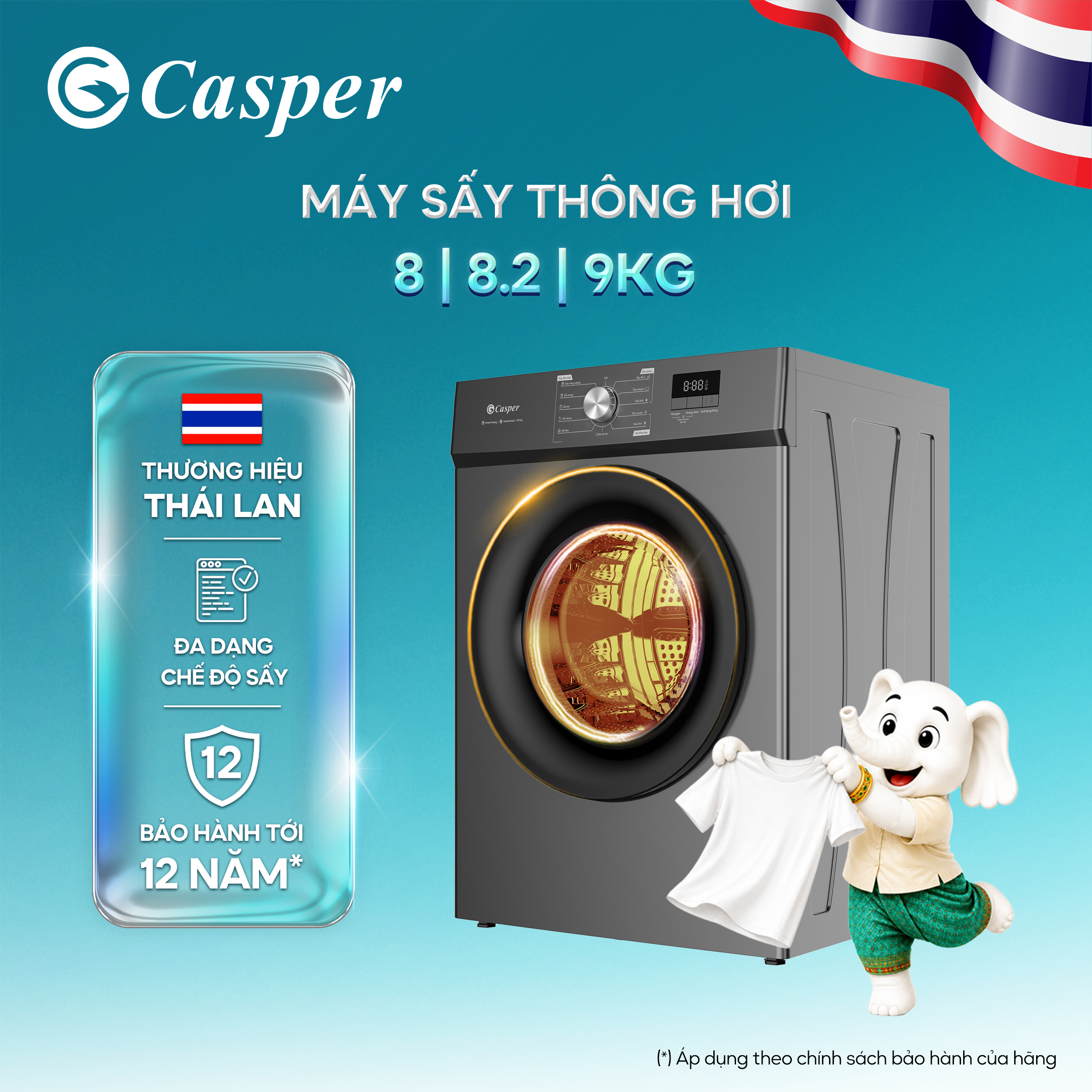 [Installation Service 0 Vnd in Hcm/Hn] Casper 7.2kg/ 8kg/ 9kg Vented Dryer - Drying Reduces Wrinkles, Protects Fabrics - Td-72Vwd/Td-Ee8Vg1/Td-E82Vg1/Td-E9Vg1 - Genuine Product