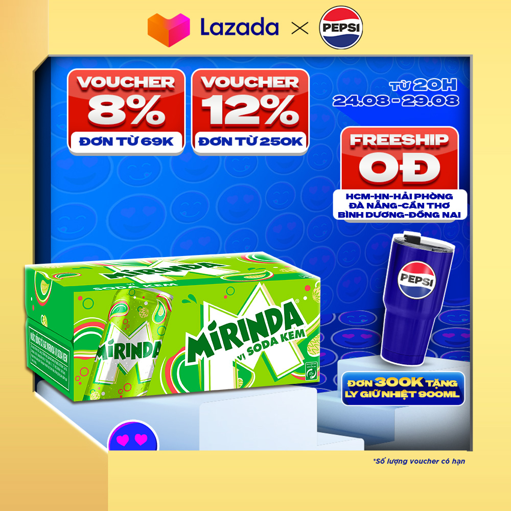 Thùng 24 lon nước ngọt có gaz mirinda soda kem