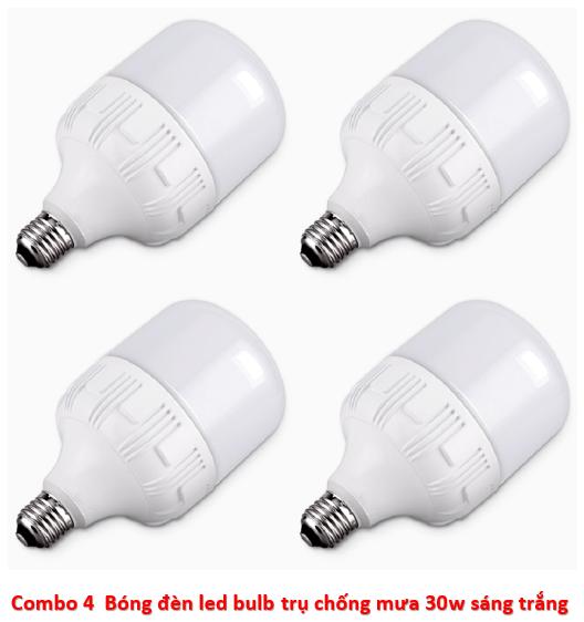 Bộ 4 bóng đèn led Bulb trụ chống mưa 30w ánh sáng trắng.