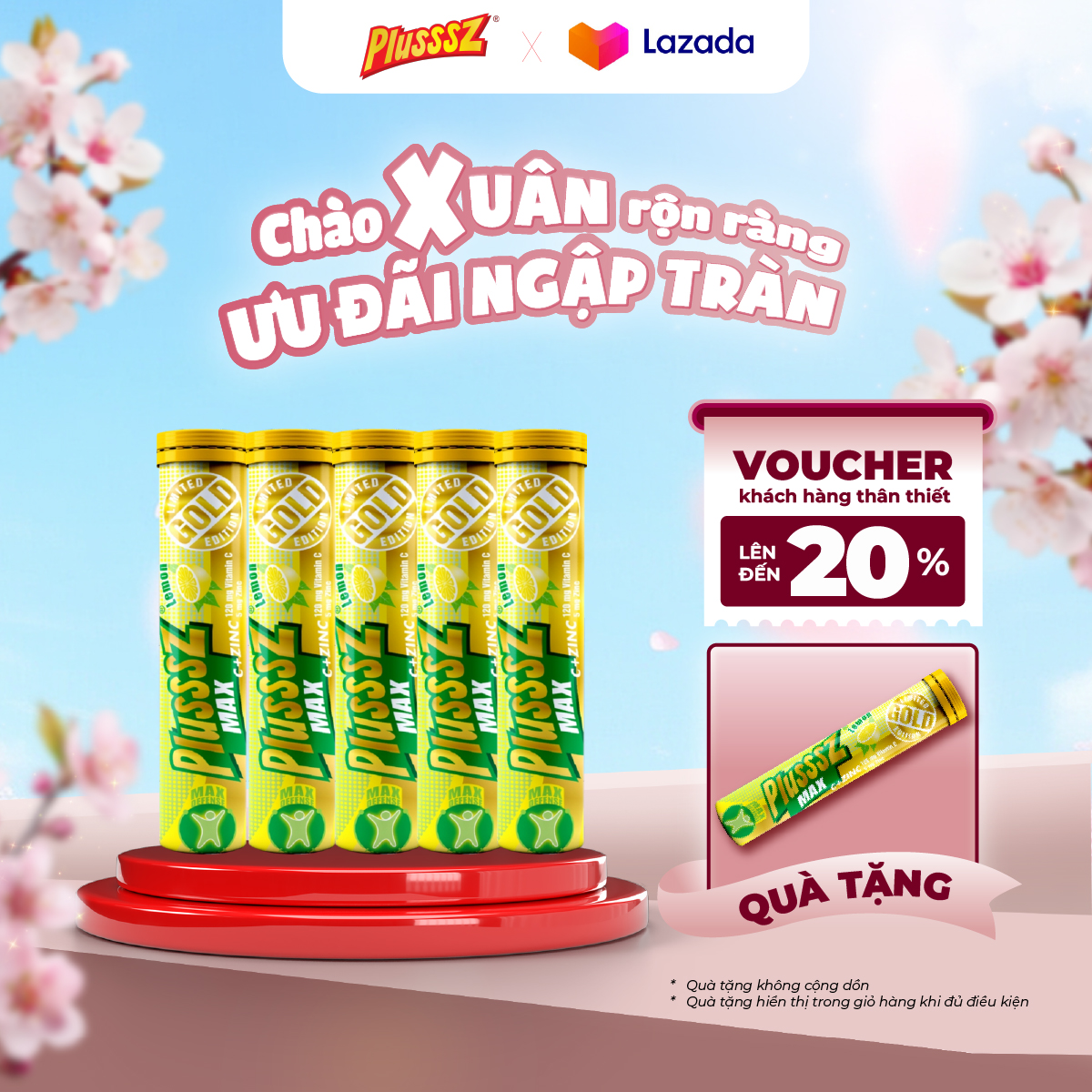   COMBO 5 TUÝP X 20 VIÊN  Viên Sủi Plusssz Max Vitamin C + Kẽm – Chanh Không Đường 