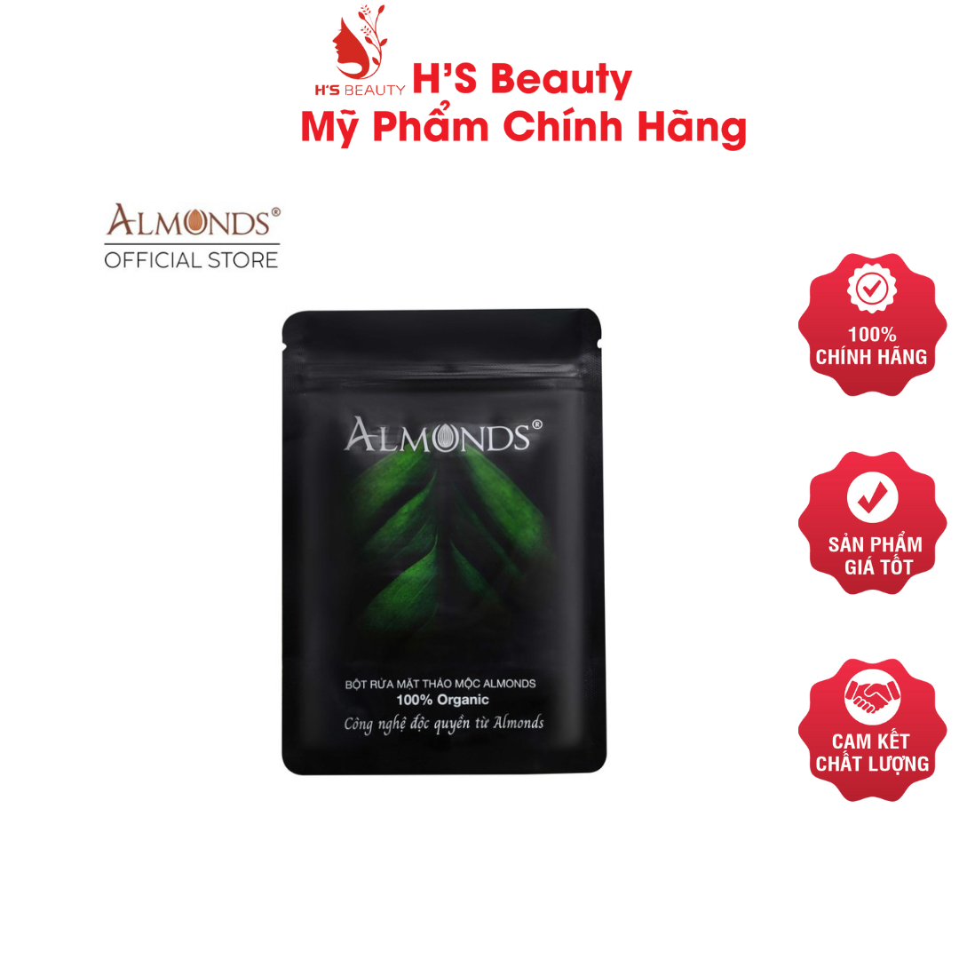 Bột rửa mặt thảo mộc linh chi almonds 120gr, bột đắp nạ tiêu nhờn sạch mụn mờ thâm sạm