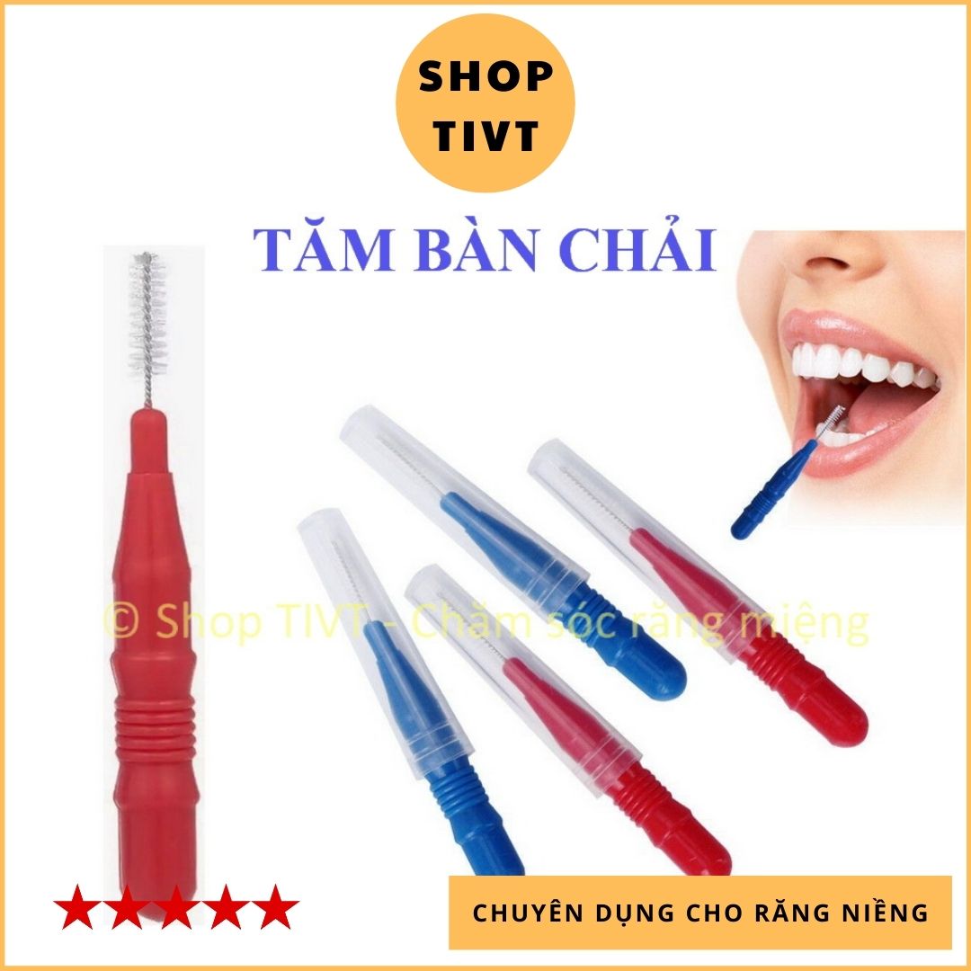 Bàn chải làm sạch kẽ răng niềng (gói 10 cái), tăm Inox vệ sinh khe răng, tăm lông rất cần thiết cho người đang niềng răng, chỉnh nha-TIVT