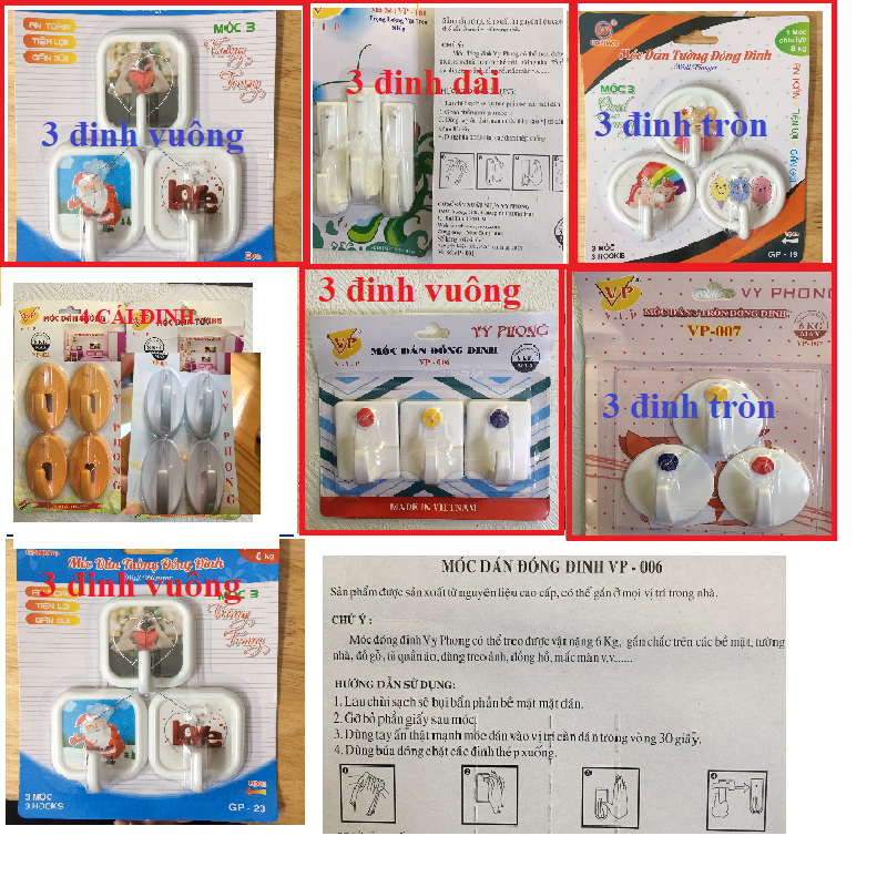 1 VỈ THEO PHÂN LOẠI. MÓC DÁN TREO CÓ ĐINH, dùng móc khăn nhà bếp nhà tắm tiện ích NHIỀU MẪU CHỌN TRONG PHÂN LOẠI - DIY242