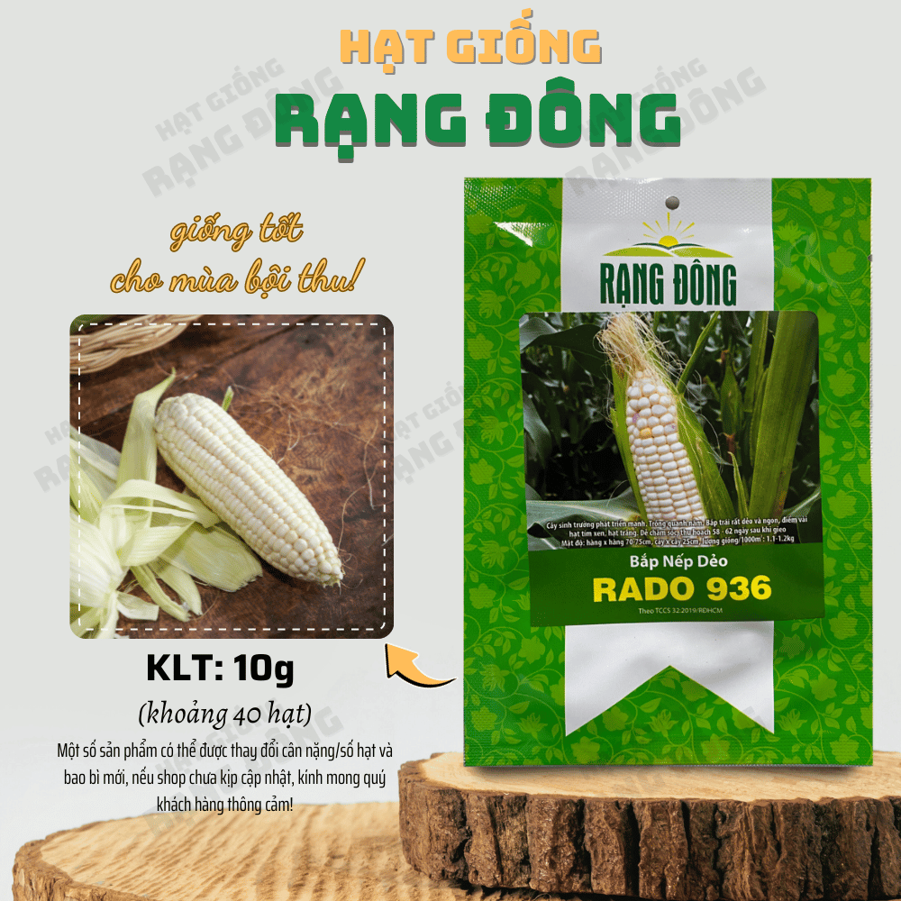 Hạt giống Bắp Nếp Dẻo Rado 936 (10g~40 hạt) sinh trưởng khỏe, năng suất cao, dễ chăm sóc - Hạt giống Rạng Đông