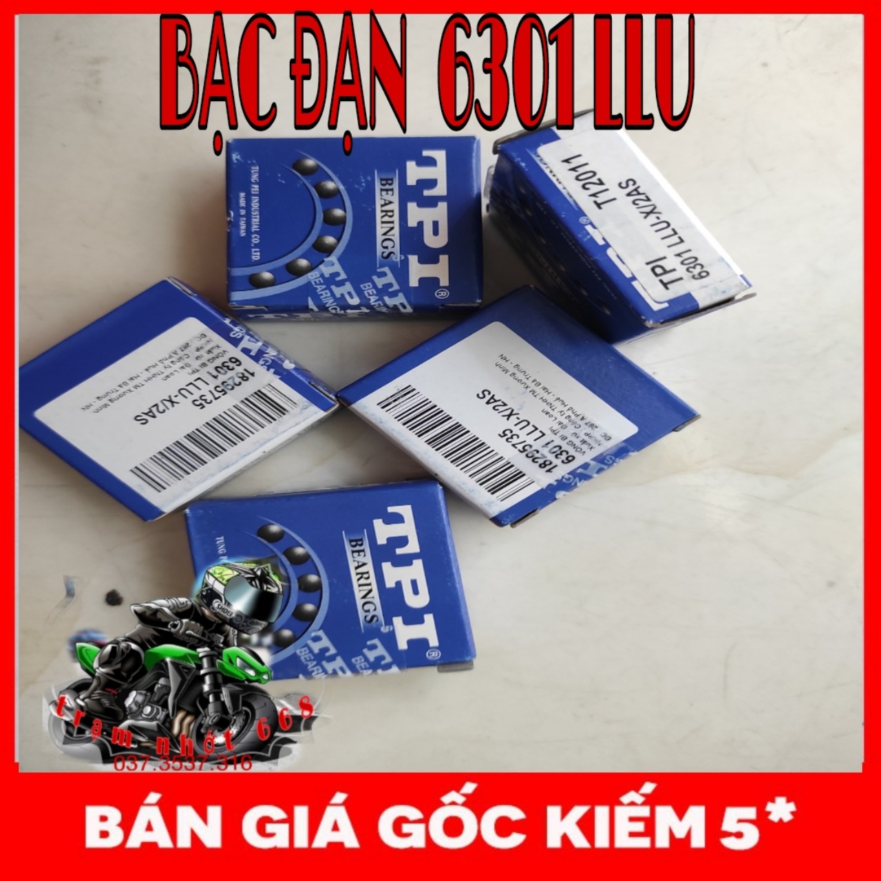 Vòng bi (Bạc đạn) xe máy cao cấp TPI chính hãng, 6301 LLU / 6204 llu/ 6205 llu các dòng xe Dream, Wave, bánh sau Winner, Exiter 135 (giá bán lẻ từng cái)