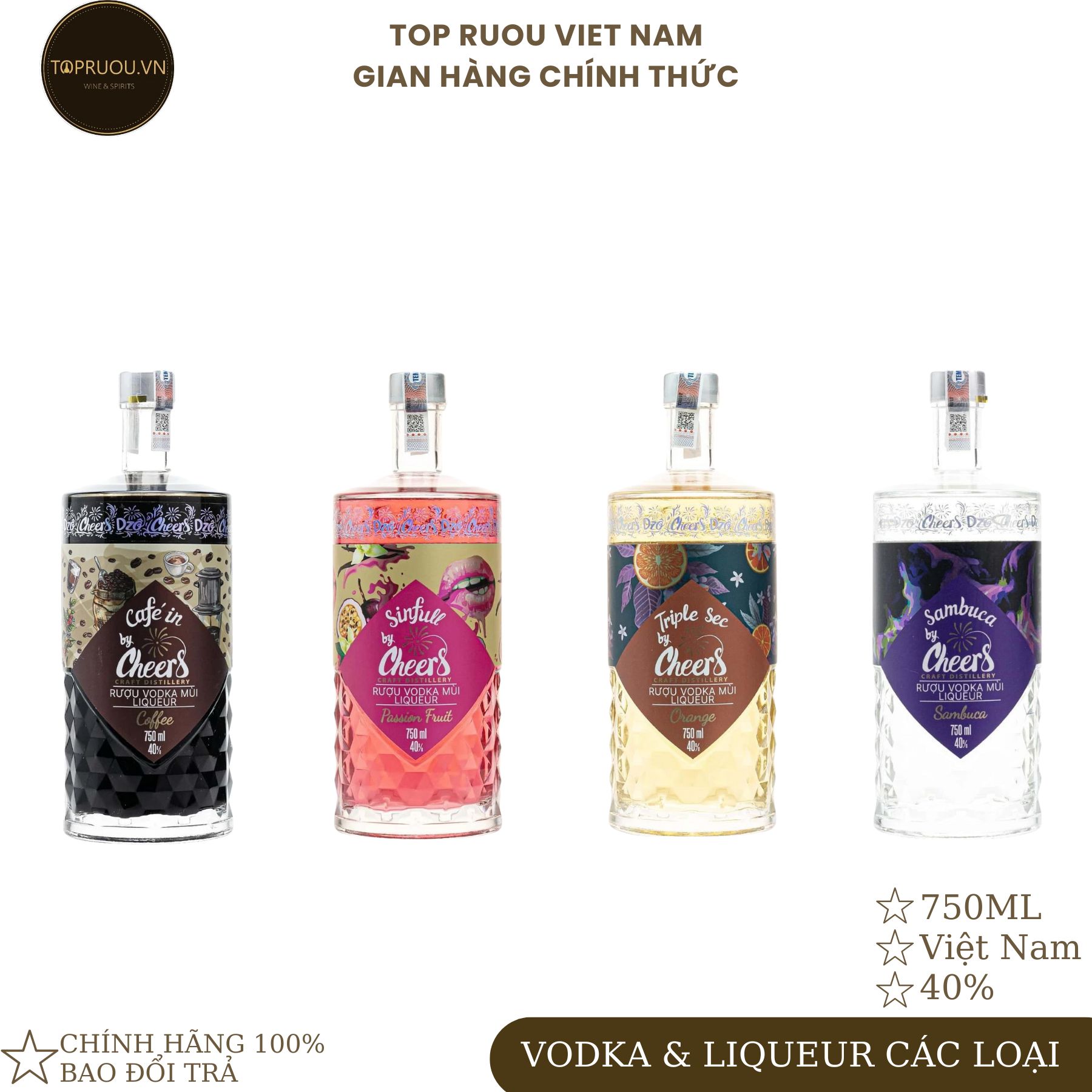 Rượu vodka & liqueur cheers cafe - sinfull - tripple sec - sambuca 750ml