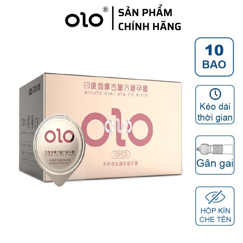Bao cao su Gai OLO 001 Ấn Độ Hồng Bao cao su Siêu Mỏng Nhiều Gel Bôi Trơn Hộp 10 BCS
