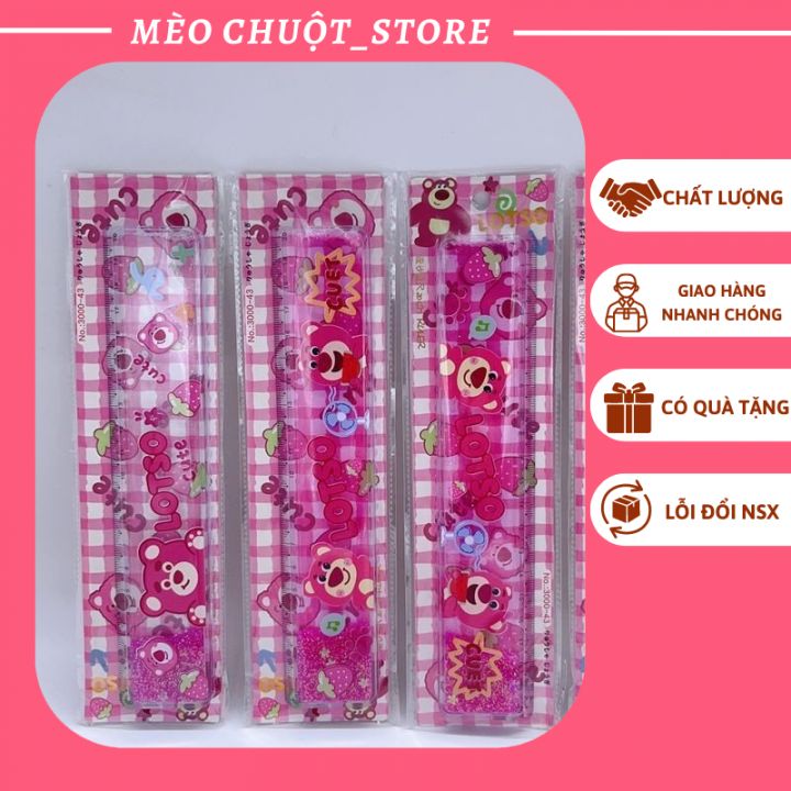 Thước 20cm, thước nhũ nước hình kuromi và gấu dâu kèm thời khóa biểu - mèo chuột store
