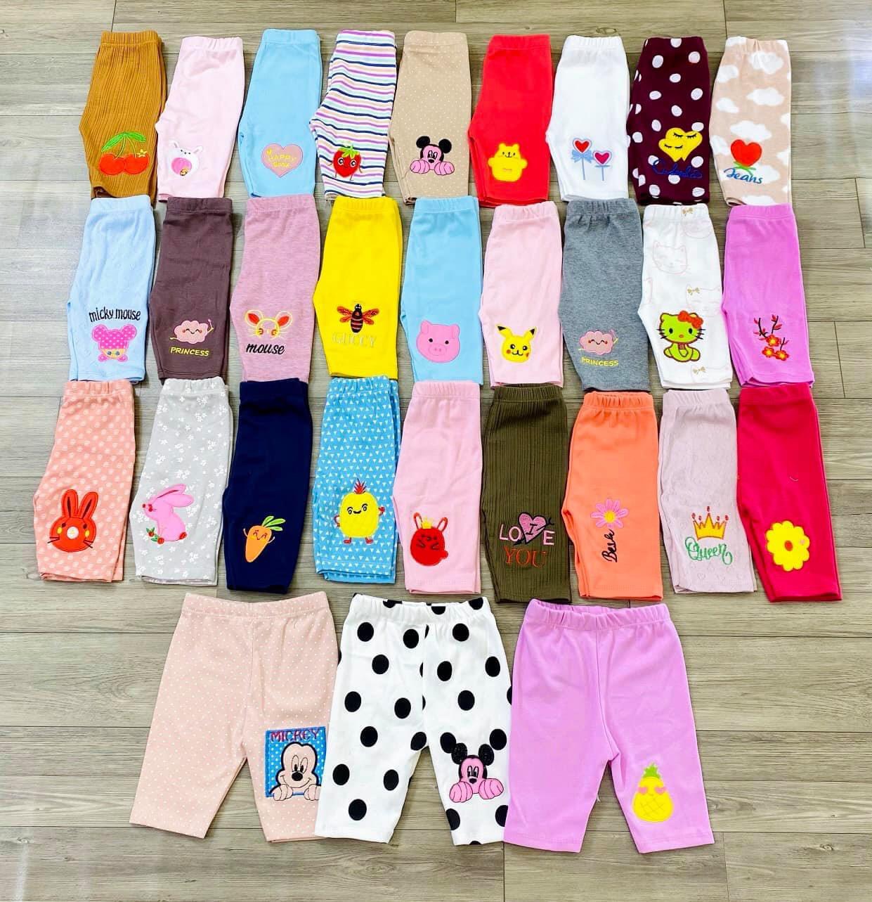 Set 3/5 quần legging lửng thêu nổi cho bé gái mịn đẹp, đáng yêu