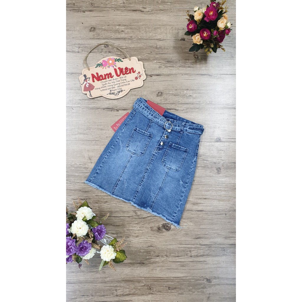 Chân Váy Jeans Xanh Kèm Đai Thời Trang