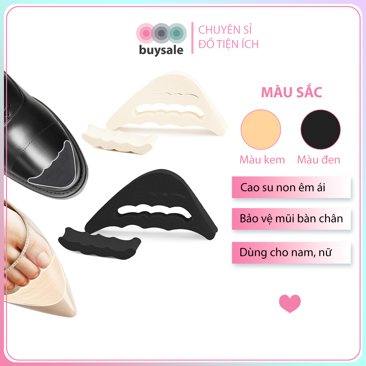 [HCM]Lót mũi giày cao su non đệm êm ngón chân có tác dụng giúp giảm size cho giày bị rộng - lót giày giá sỉ - buysale  - BSPK50