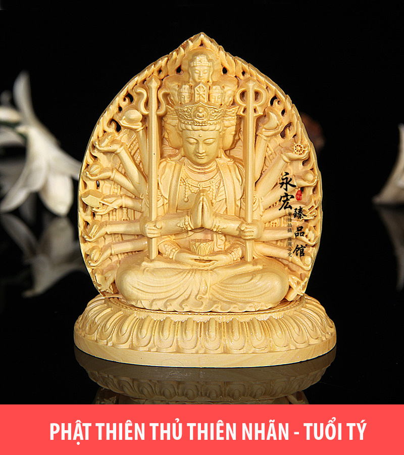Tượng gỗ hoàng dương phật Thiên Thủ Thiên Nhãn (nghìn tay nghìn mắt) - V183 (Để để xe ô tô)