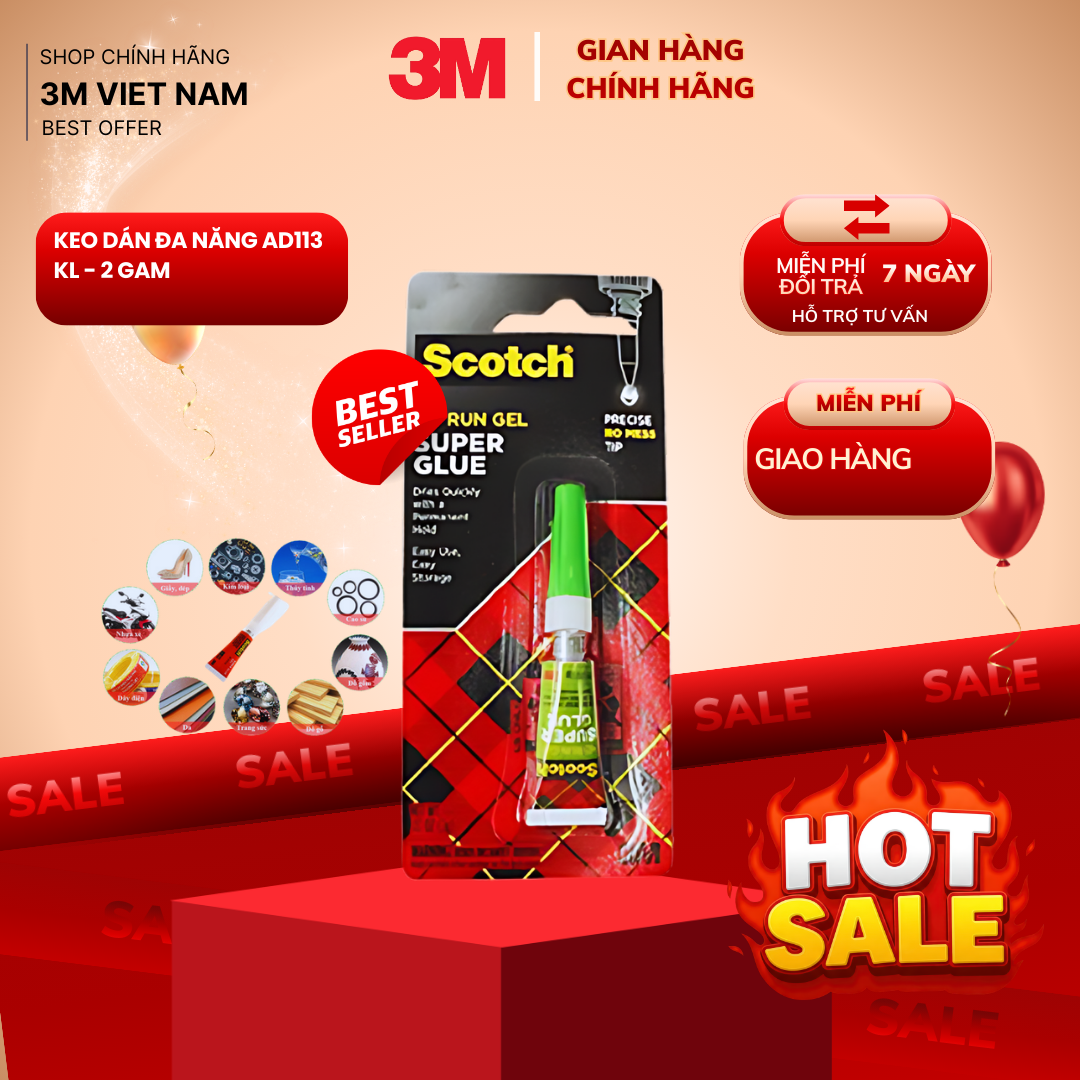 Keo siêu dính đa năng 3M™ scotch AD113 (2g)- Dán Dày dép, đồ chơi, linh kiện,....