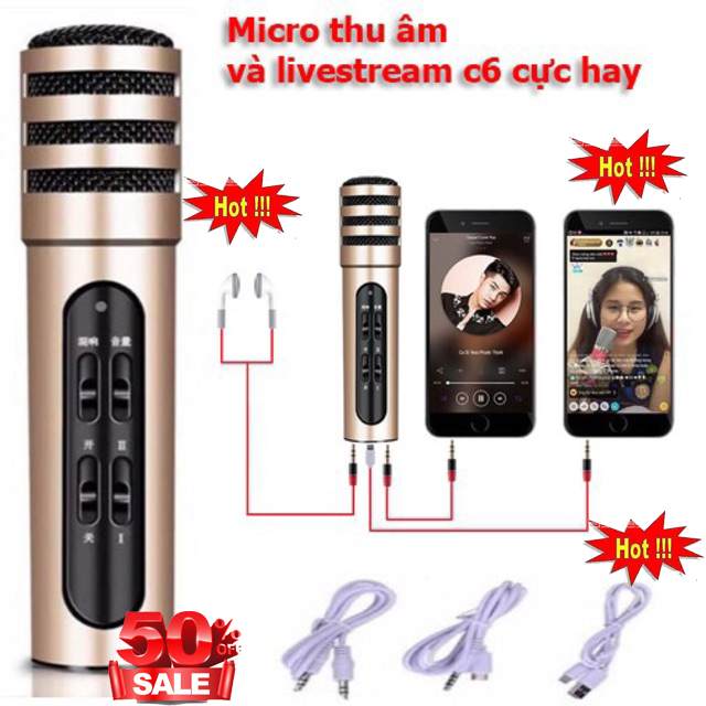 MICRO LIVESTREAM C7 MIC THU ÂM KARAOKE LIVE STREAM 3 IN 1,Micro Livestream C7  Thu Âm Hát Karaoke, mic karaoke,mic live stream,.......