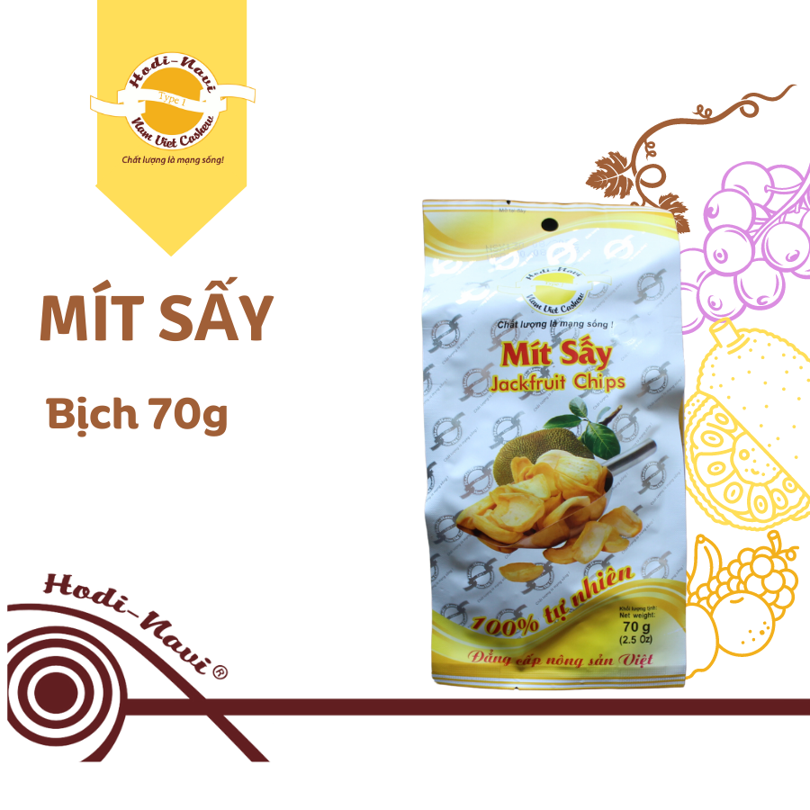 Mít sấy giòn túi 70g hodinavi, giòn ngọt tự nhiên, múi lớn, ăn vặt