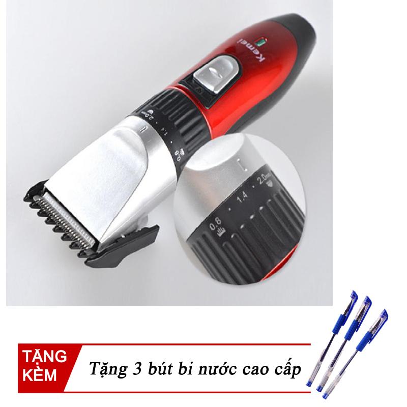 Tông đơ cắt tóc cho trẻ em KEMEI KM-730 (Đỏ phối đen) + Tặng bộ 3 bút bi nước cao cấp