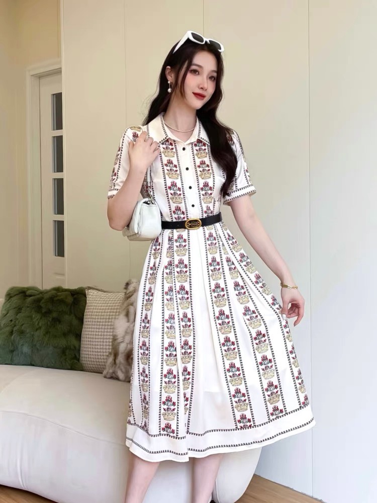 Đầm thiết kế lụa họa tiết hoa kèm belt hàng nhập quảng châu cao cấp