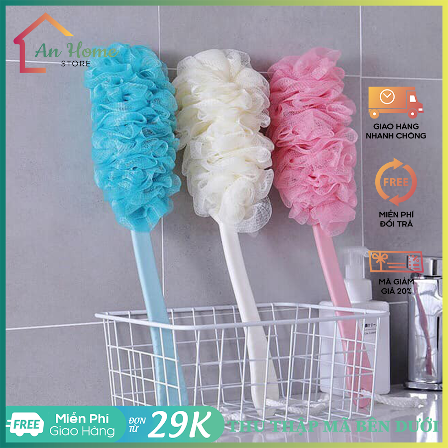 Cây chổi bông tắm chà lưng cán dài siêu sạch anhome, chổi chà lưng kèm bông tắm cán dài xuất nhật