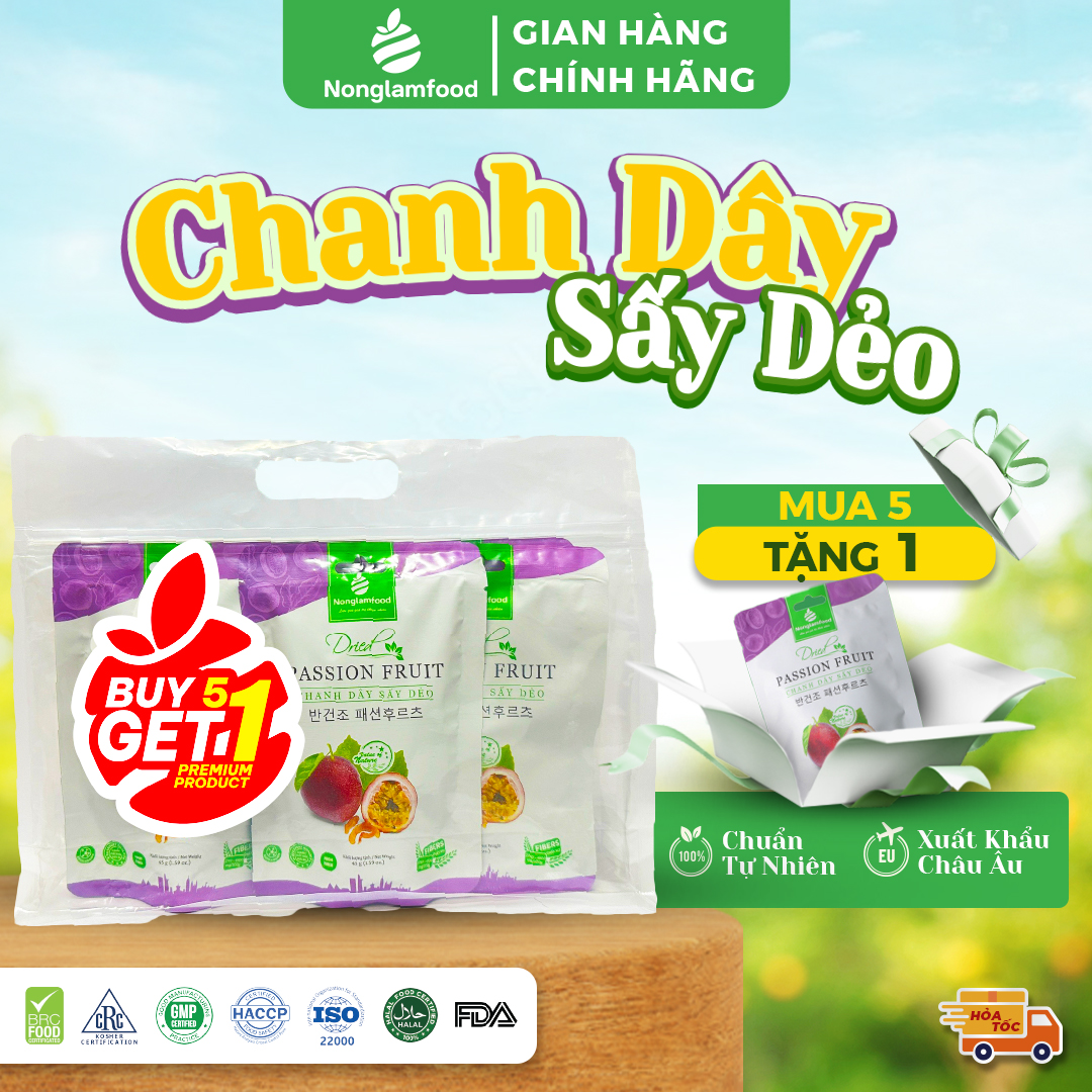   5 Túi Tặng 1  Combo 5 túi Chanh Dây sấy dẻo Nonglamfood 45g Healthy Snack Ăn vặt văn phòng Trái cây sấy dẻo tốt cho sức khỏe 