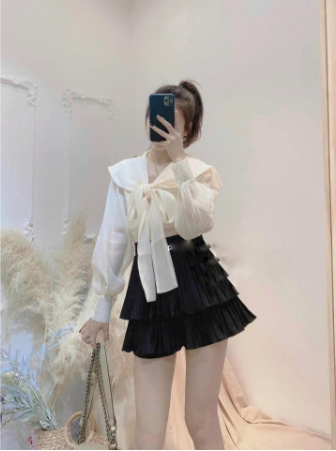 Áo kiểu nữ ren viền hoa trơn mã 8852