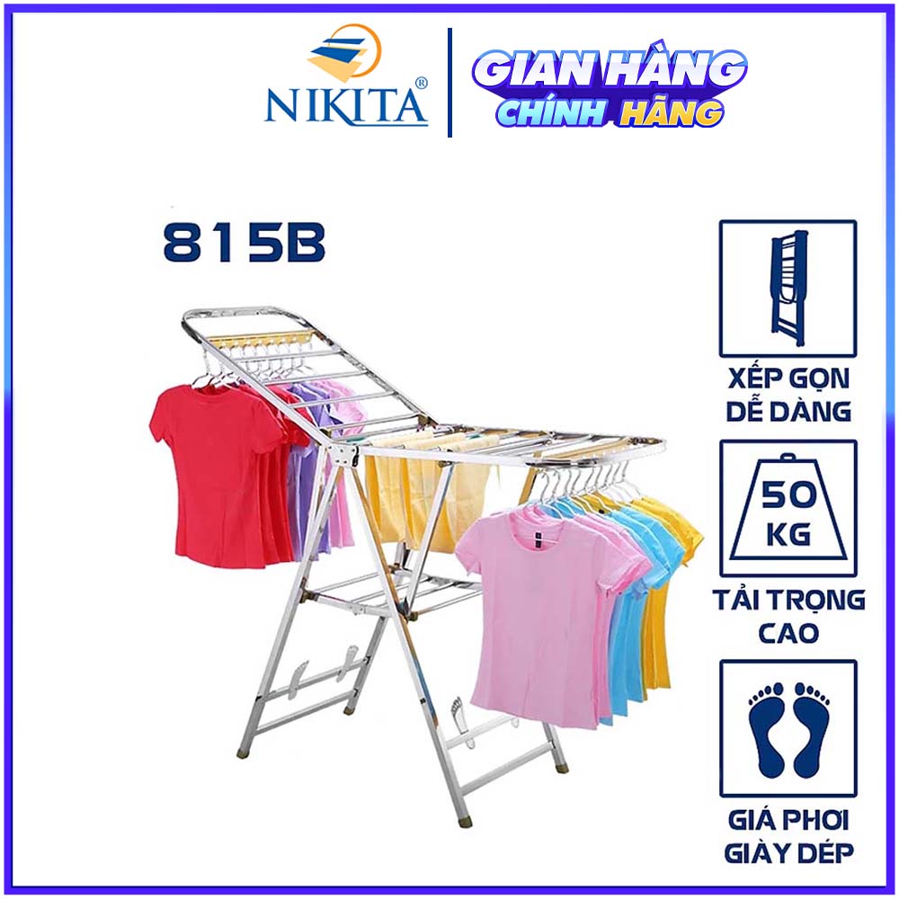 Giàn phơi, kệ phơi đồ Inox xếp gọn có bánh xe - Chính hãng NIKITA