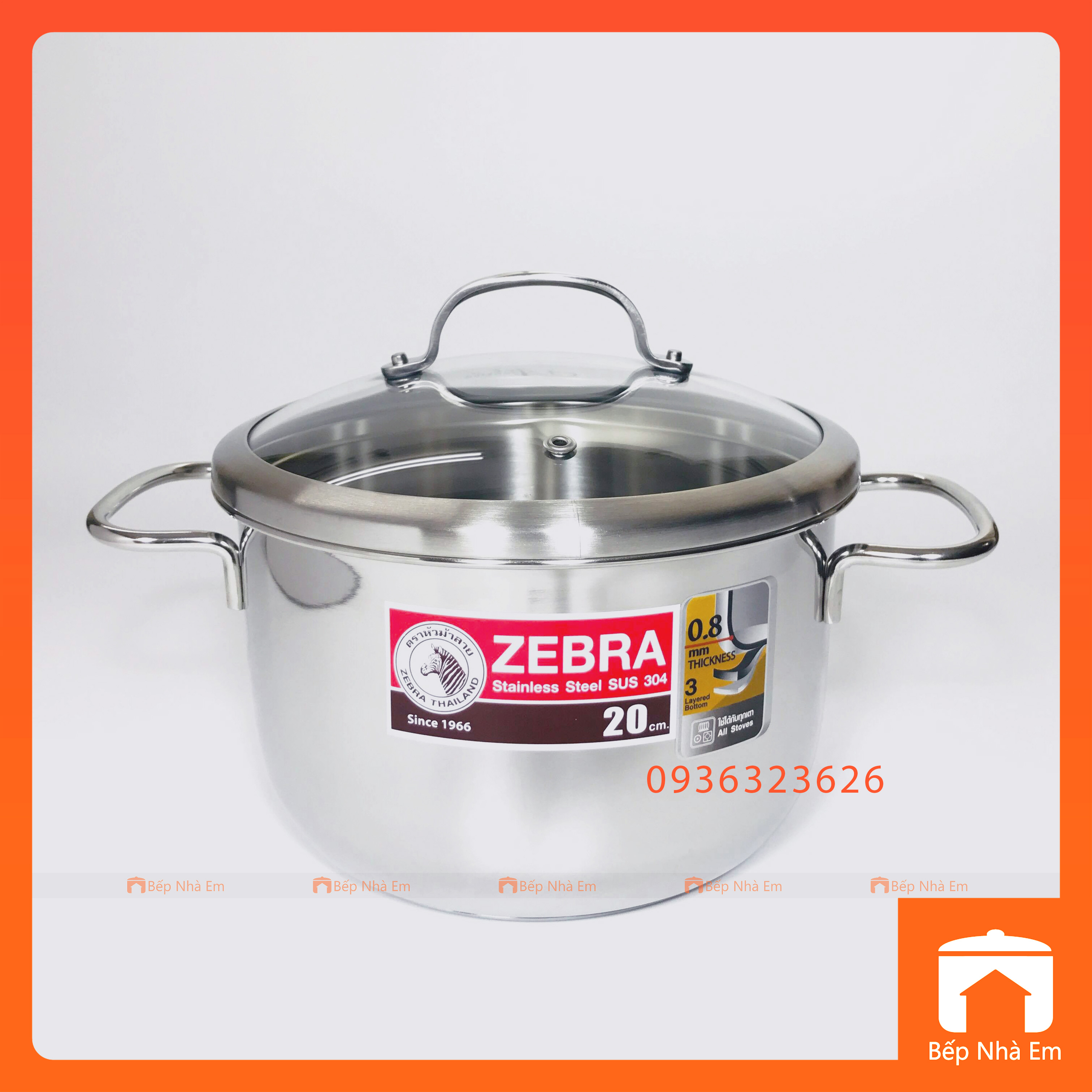 Nồi ZEBRA 3 Đáy Extreme Infinity 20cm 3.5L nắp kính (Inox 304) - 162296. Nhập Khẩu Thái Lan