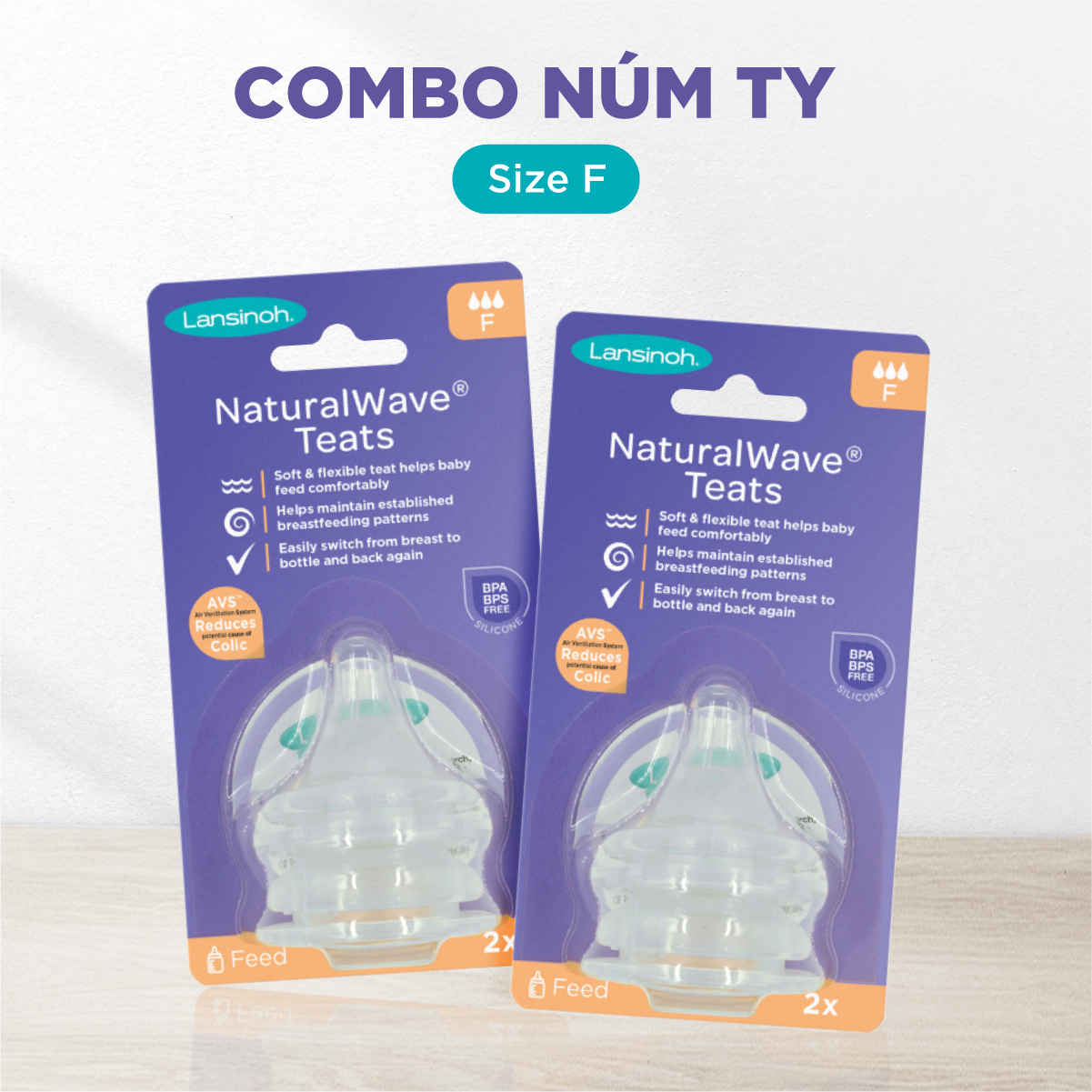 Combo 2 núm ti cổ rộng siêu mềm lansinoh size f