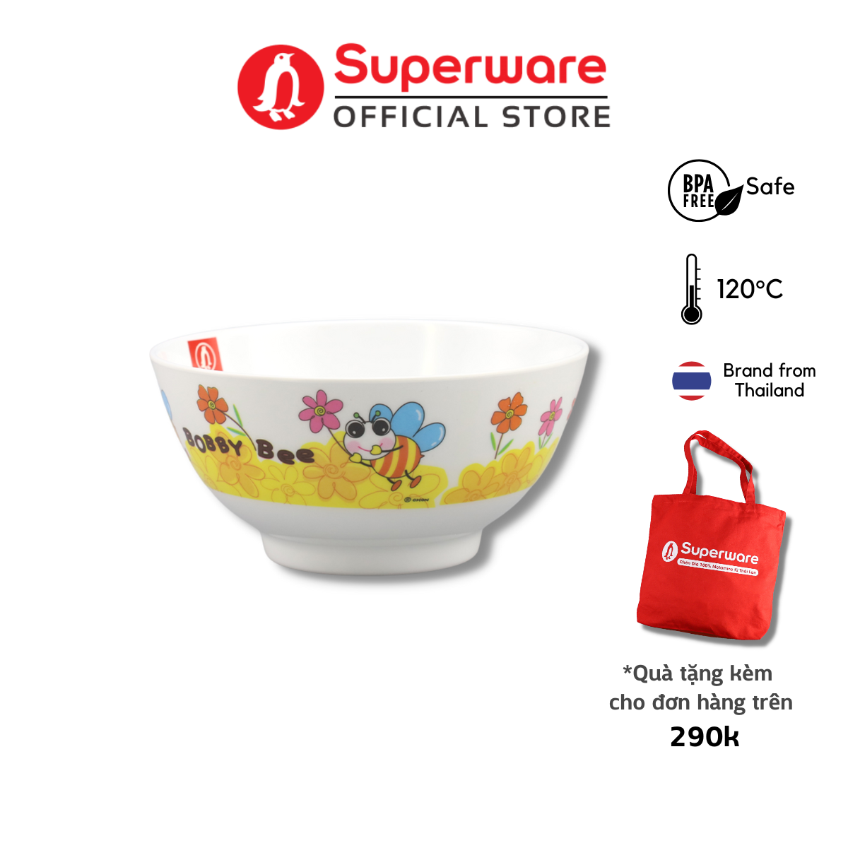 Tô Cơm Bobby Bee Chất Liệu 100% Nhựa Melamine An Toàn Sức Khỏe | Superware Thái Lan | B166-5