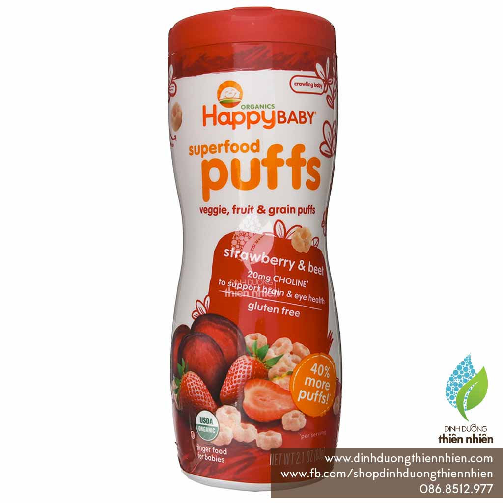 Bánh ăn dặm hữu cơ happy baby puffs 60g vị dâu
