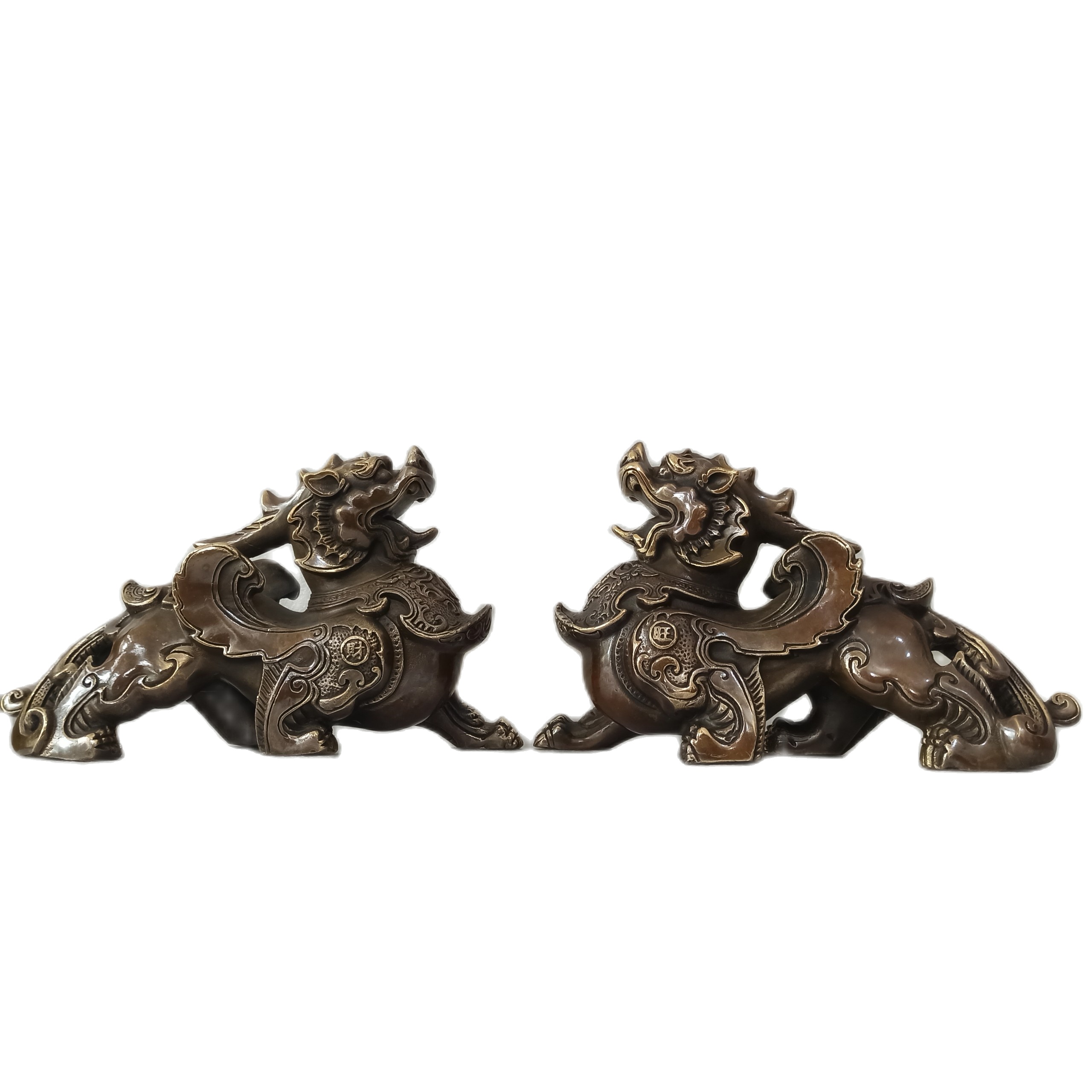 Cặp tỳ hưu bằng đồng 22cm hun nâu giả cổ bày ban thần tài, đôi tỳ hưu bằng đồng- đồ đồng nguyệt ánh