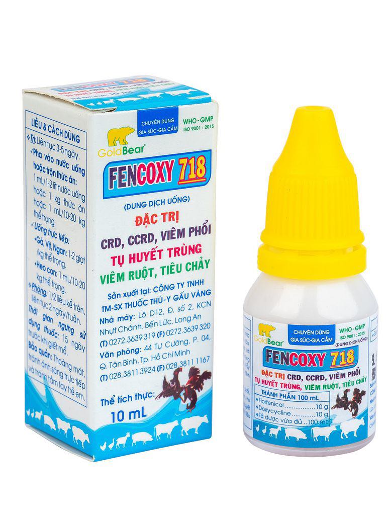 FENCOXY 718 (10ml) TRI CRD, CCRD, VIÊM PHỔI TRÊN VẬT NUÔI.