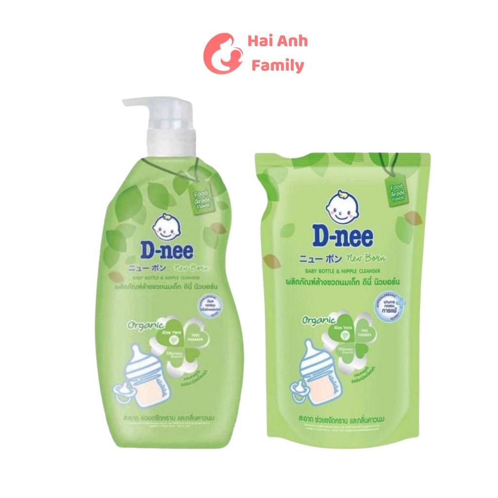 Nước rửa bình sữa Dnee organic thái trà xanh túi 550ml chai 600ml