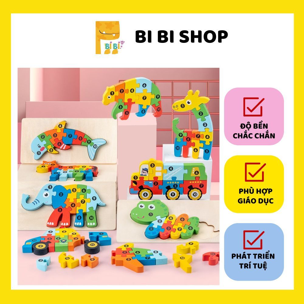 Tranh ghép gỗ nổi bằng gỗ thông minh 3d gồm 10 số tương ứng số 1-10