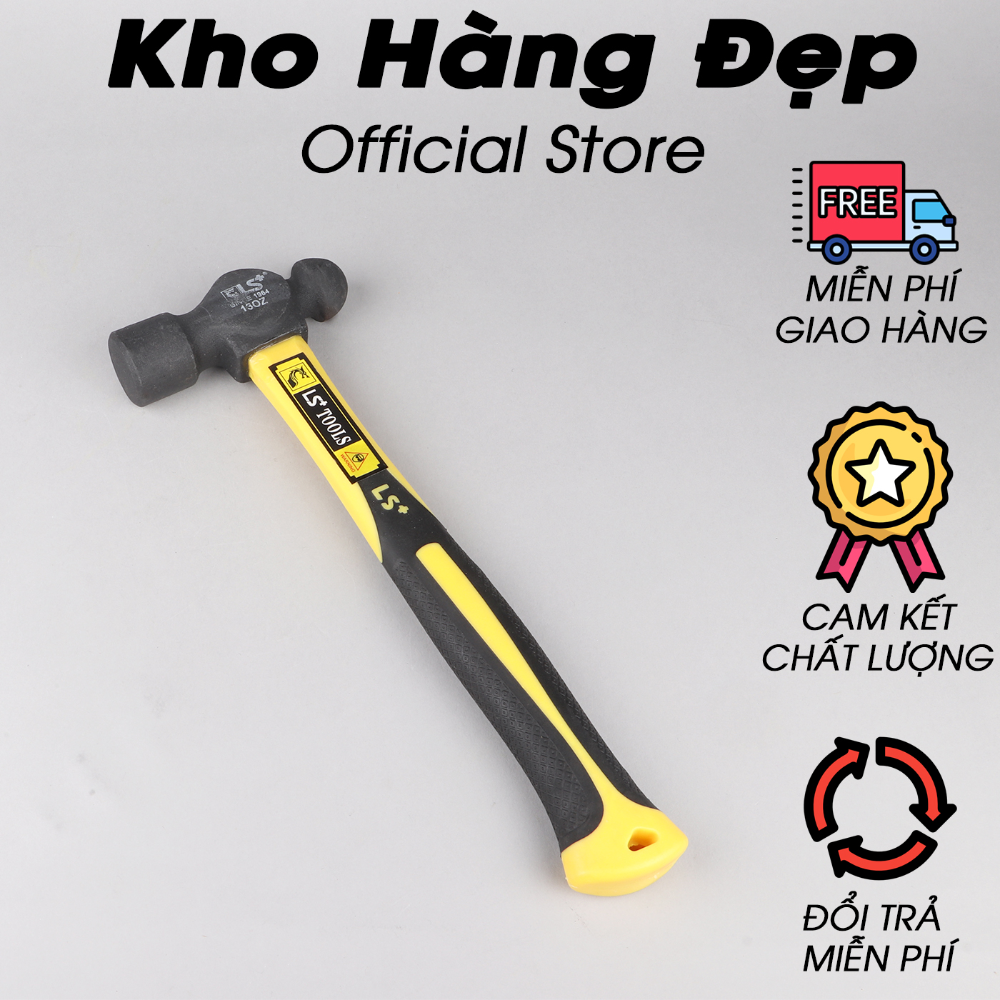 [HCM]Búa thép 8oz (220gram) 2 đầu có đầu bi cán nhựa LS+ cao cấp BBCN8 - Dụng cụ đa năng