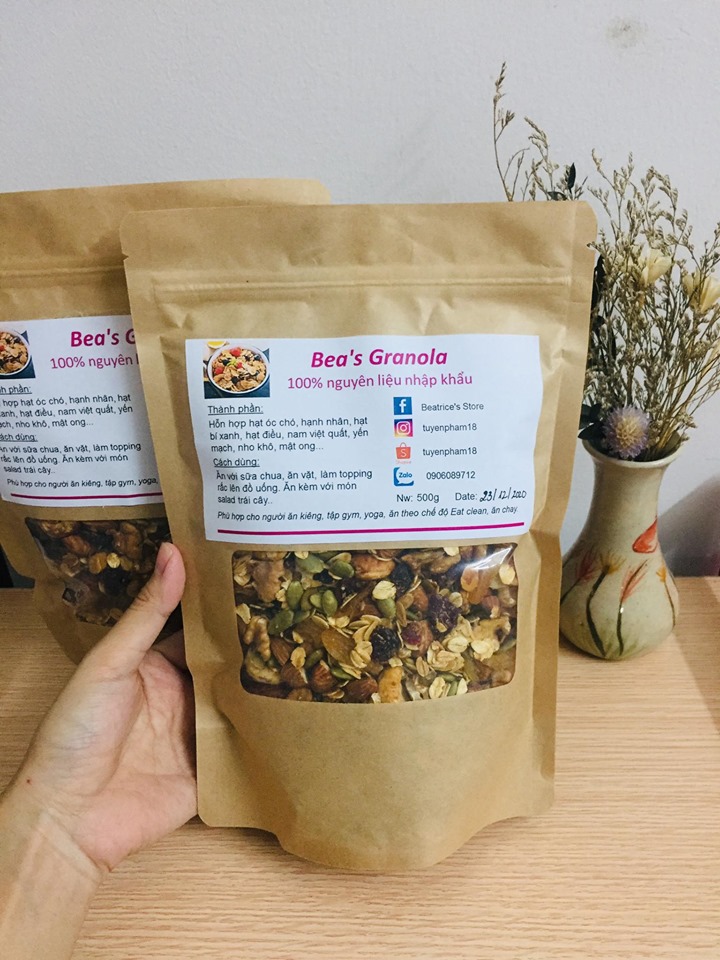 NGŨ CỐC GRANOLA ĂN KIÊNG YẾN MẠCH MIX HẠT DINH DƯỠNG VÀ  MẬT ONG-KHÔNG ĐƯỜNG 500GR