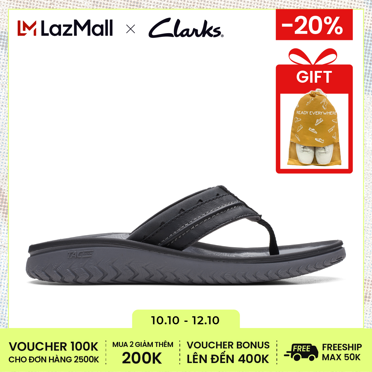 Dép Xỏ Ngón Da Nam Clarks - Wesley Post