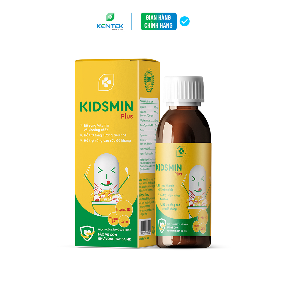 Siro ăn ngon Kidsmin Plus bổ sung dinh dưỡng, tăng hệ miễn dịch, phát triển toàn diện cho trẻ còi xương (Chai 100ml)