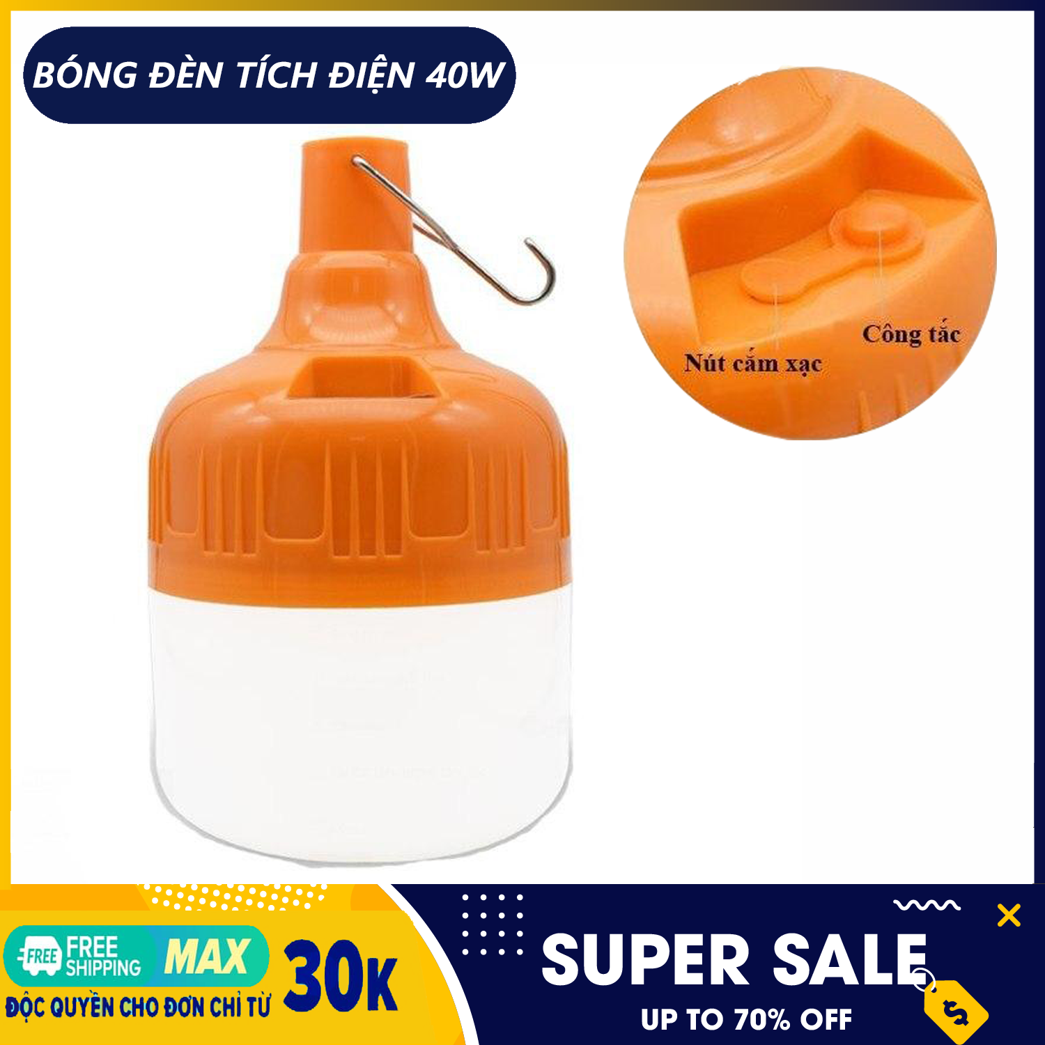 Bóng đèn led- Bóng đèn led sạc tích điện -Bóng đèn tích điện - Bóng led bulb sạc tích điện kín nước siêu sáng - Bóng đèn LED sạc tích điện 6-8h đầu cắm USB -bóng đèn tích điện, đèn sạc, bóng đèn sáng 3 chế độ 2