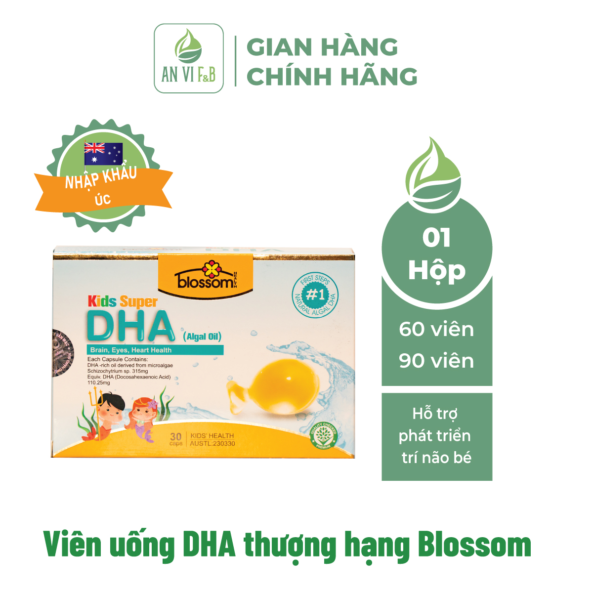 Viên uống dha cho trẻ em & mẹ bầu dinh dưỡng kids super dha blossom- nhập khẩu úc an vi f&b
