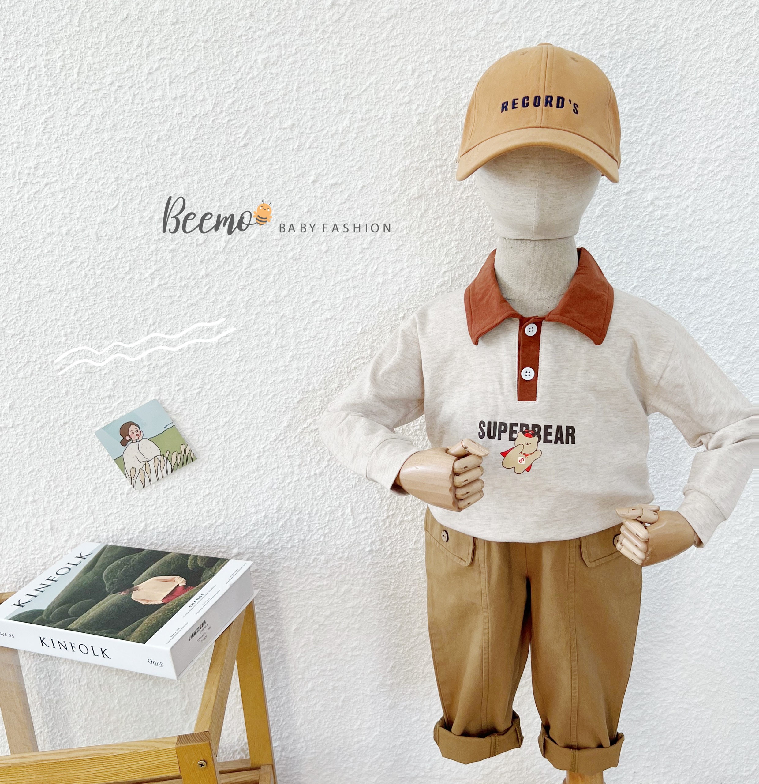 Set bộ quần áo beemo in hình supper bear cho bé trai, bé gái 2 màu từ 1 đến 7 tuổi,9-27kg - 21b213