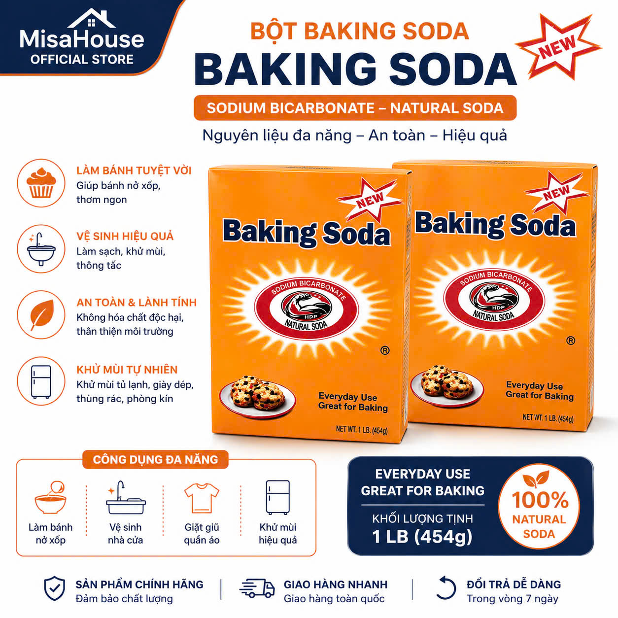HCM Combo 2 Hộp Bột Baking Soda đa công dụng 454g