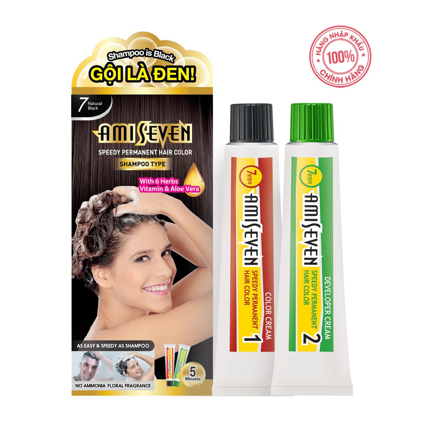 Nhuộm Phủ Bạc Dược Thảo GỘI LÀ ĐEN Hương Hoa Quả AMI SEVEN Số 7 Đen tự nhiên (60g+60g) Hàn Quốc