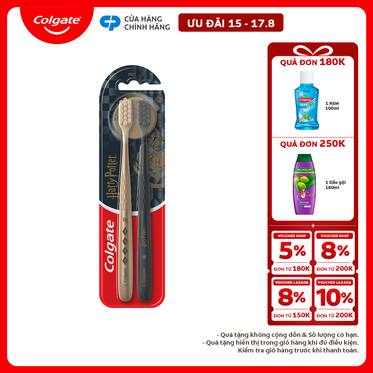 [Chỉ 15-17.8_X2 Voucher giảm đến 18%] Bàn chải đánh răng Colgate Harry Potter, lông chải siêu mềm mảnh, chải sạch dịu nhẹ
