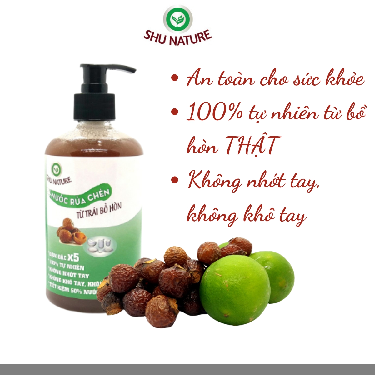 Handmade, Nước rửa chén bồ hòn, nước rửa bình sữa SHU NATURE,100% tự nhiên, không sulfate, không hại da tay, nhanh sạch, an toàn cho bé